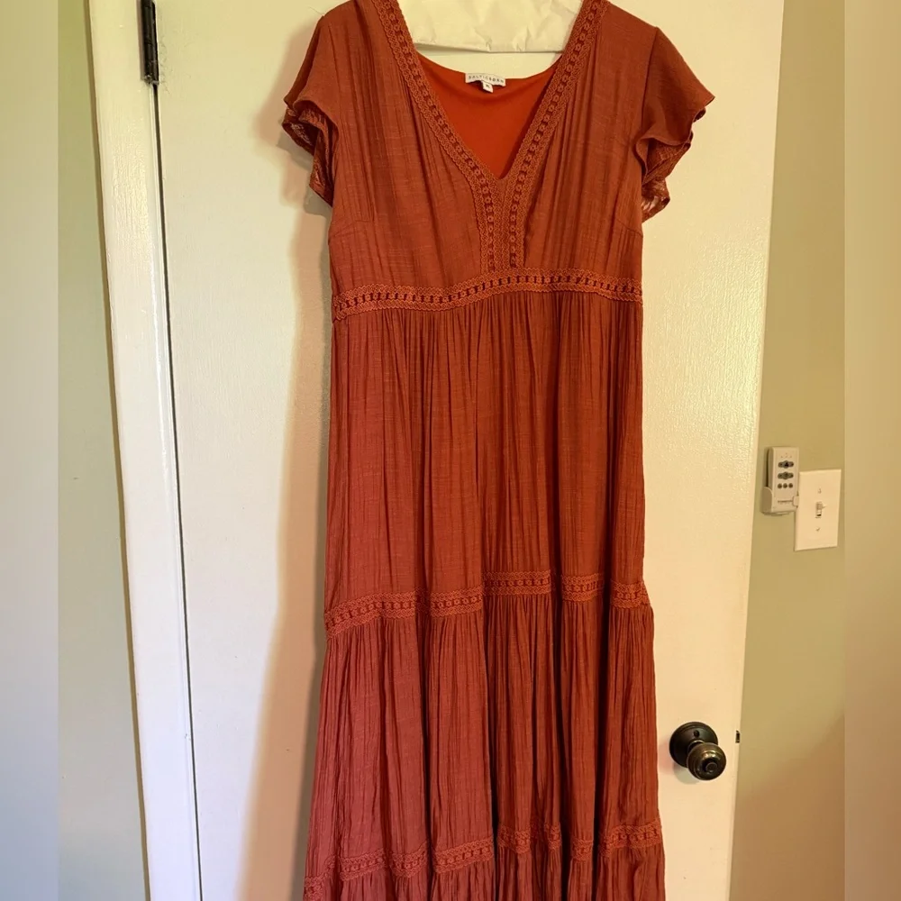 Elegant Rust Midi Dress - Picture 2 of 6